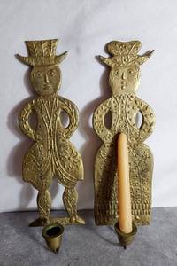 lot 113 image: Pair of Unique Folk Danish Art Brass Wall Sconce Candleholders