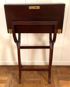 lot 385 image: Vintage 19th Century English Mahogany Campaign Folding Work Table Field Desk