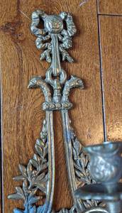 lot 45 image: Pair of Ornate Brass Wall Mounted Candleholders