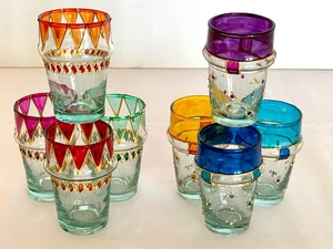 lot 111 image: Ornate Jewel-Toned Juice Glasses