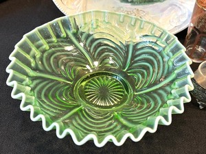 lot 97 image: Vintage Cameos of George and Martha Washington, Green Opalescent Swirl Bowl and More Vintage Glassware Items