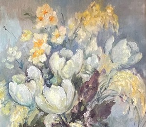 lot 410 image: Original Oil on Canvas Framed Floral Art