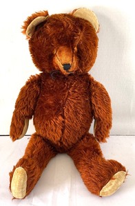 lot 418 image: Vintage Teddy Bear, Rocking Horse and Wooden Stool