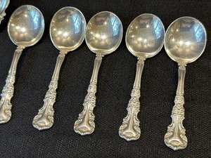 lot 183 image: Vintage Sterling Silver Sugar Spoon and Five Small Soup Spoons