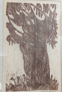 lot 216 image: Small. Framed Woodblock Tree Print by Barbara Ross