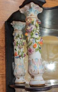 lot 35B image: Vintage Wood and Painted Porcelain Column Wall Shelf