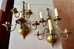 lot 118 image: Pair of Vintage Brass Wall Five Arm Candle Holders