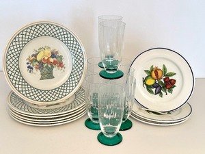 lot 132 image: Fun set of Villeroy & Boch and Crate & Barrel Plates plus Coordinating Glass Set