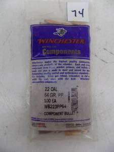 lot 74 image: 100 Bullets Winchester 22 cal 64 gr