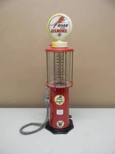 VINTAGE - ROAR with GILMORE Lighted Gas Pump Liquid Dispenser CIRCA 1920 - NICE - GREAT PIECE - APPROX 21 - SEE PICTURES