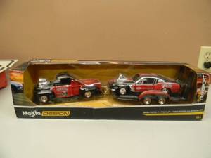 MAISTO DESIGN 124 SCALE DIE-CAST - 1948 FORD F-1 PICKUP  TRAILER & 1967 FORD MUSTANG GT - NICE - FANTASTIC PIECE - NEW IN BOX - SEE PICTURES