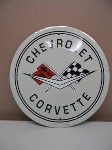VINTAGE CHEVROLET CORVETTE METAL SIGN - NICE - COOL PIECE - APPROX 12 - SEE PICTURES