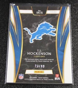 lot 25 image: 2019 Select Silver Prizm Draft Selections Rookie Jersey Relic TJ Hockenson #DS-15 2399  Only 99 Exist