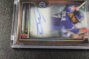lot 49 image: 2020 Topps Tribute Vladimir Guerrero Jr Autograph #TGH-VGJ 8199  Only 99 Exist