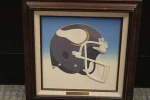 lot 167 image: Vintaged Framed Tiffany Sand Designs Minnesota Vikings & Minnesota Timberwolves Prints
