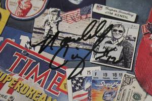 lot 172 image: Super Bowl XXV Framed Poster w (3) Autograph  Danny White - Randall Cunningham - Chris Doleman