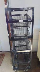 lot 2 image: Metal black rolling basket rack, Baskets Do Not Pull Out