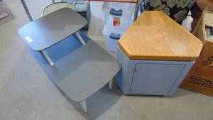 lot 112 image: Vintage side table and end table with file storage