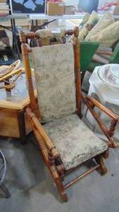 lot 116 image: Old platform rocker, fabric is asis