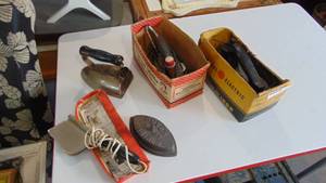 lot 131 image: 3-Vintage irons, sad iron and flat iron