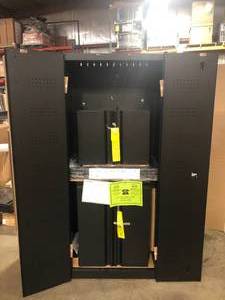 3-Piece Regular Duty Welded Steel Garage Storage System in Black (54 in. W x 75 in. H x 19 in. D) by Husky  Customer Returns See Pictures
