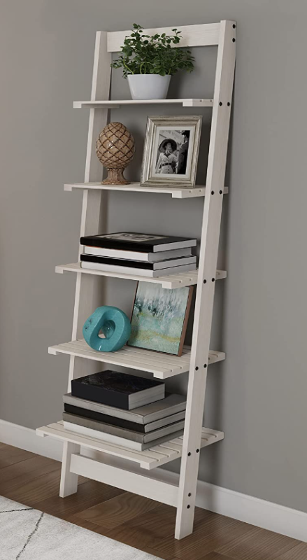 Lavish Home 5-Tier Ladder Bookshelf - Leaning Decorative Shelves, White