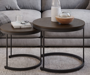 lot 407 image: Lavish Home, Brown, Coffee Small Round Nest Together for Saving Space  Modern Industrial Living Room Tables, Set of 2 23.5D x 23.5W x 19.75H in (OPEN BOX)