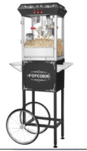 lot 414 image: Great Northern Matinee Movie Popcorn Machine Black 8 oz with Cart (DENT ON MACHINE, SEE PHOTO)