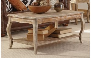 lot 415 image: Alaterre Furniture 42 in. Driftwood Large Rectangle Wood Coffee Table with Shelf (OPEN BOX)