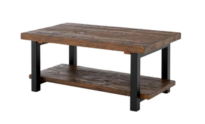 lot 416 image: Alaterre Furniture Pomona 42 in. Rustic NaturalBlack Large Rectangle Wood Coffee Table with Shelf (OPEN BOX)