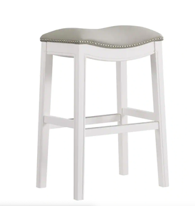lot 420 image: Alaterre Furniture Williston 31 in. Rectangle White Backless Wood Bar Height Stool with Cushioned Seat (OPEN BOX)