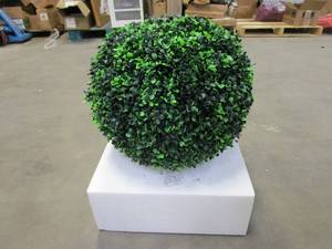 lot 400 image: Home Pure Garden Faux Boxwood Realistic Plastic Decorative Topiary Arrangement and Weighted Pot for Indoor or Outdoor Office (23 H x 18 W)