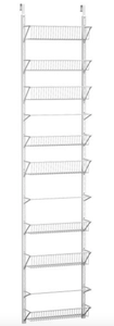 lot 411 image: Over the Door Organizer - Hanging Wall Rack for Closet, Bathroom, or Kitchen Organization and Storage - Metal Pantry Shelves by Home-Complete (White) (OPEN BOX)