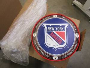 lot 422 image: Trademark NHL Throwback New York Rangers 31 in. Chrome Padded Swivel Bar Stool (OPEN BOX)