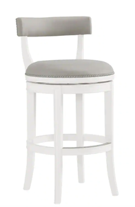 lot 434 image: Alaterre Furniture Hanover 41 in. White and Gray Rubberwood Swivel Bar Height Bar Stool With Cushioned Seat and Low Back (OPEN BOX)
