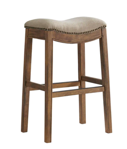 lot 444 image: Alaterre Furniture Williston 19 in. Rectangle Natural Wood Backless Bar Height Stool with Cushioned Seat (OPEN BOX)