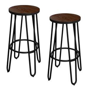lot 445 image: 24 in. Espresso Elm Backless Metal-Framed Barstools with Hairpin Legs (Set of 2) (OPEN BOX)