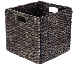 lot 465 image: Villacera 12-Inch Square Handmade Wicker Storage Bin, Foldable Baskets made of Water Hyacinth in Black  Set of 2 (OPEN BOX)