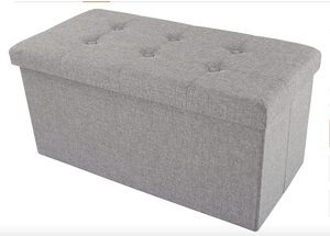 lot 504 image: Lavish Home Folding Storage Ottoman 30-Inch Tufted Footrest In Gray (OPEN BOX)
