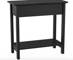 lot 547 image: Home Lavish Flip Top End Table-Slim Side Console with Hidden Hinged Storage Compartment and Lower Shelf in Black (OPEN BOX)
