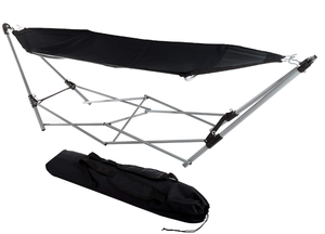 lot 523 image: Lavish Home 80-OUTHAM-BLK Portable Hammock with Stand, Black (OPEN BOX)
