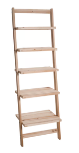 lot 566 image: Lavish Home 51.32 in. Natural Wood 5-shelf Ladder Bookcase with Unfinished Wood (OPEN BOX)
