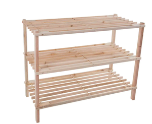 lot 572 image: LOT OF 2 - Lavish Home  18.75 in. H 9-Pair 3-Tier Brown Pine Shoe Rack (OPEN BOXES)
