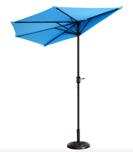 lot 574 image: Villacera 83-OUT5460 9 ft. Outdoor Patio Half Umbrella with 5 Ribs - Blue (OPEN BOX)