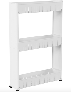 lot 586 image: Trademark 82-3LSS 3-Tier Slim Slide Out Pantry on Rollers, White (OPEN BOX)