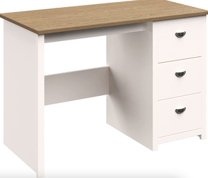 lot 591 image: Lavish Home Computer Desk With 3-Drawers, White And Wood Finish (OPEN BOX)