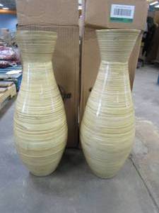 lot 516 image: SET OF 2 -  Villacera 20 in. Natural Decorative Handcrafted Classic Bamboo Floor Vase (OPEN BOXES)