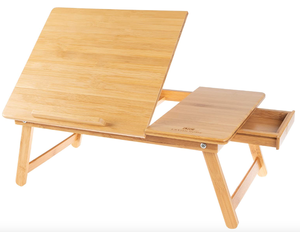 lot 543 image: Home Lavish Travel Tray with Magnetic Base, Ergonomic Bamboo Lap Desk with Adjustable Top and Drawer, 21.75 L x 13.25 W x 8.75, Natural Finish (OPEN BOX)
