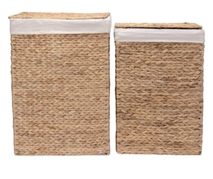 lot 597 image: Villacera 83-DEC7028 Portable Handmade Wicker Laundry Hampers with Lid - Set of 2 (OPEN BOX)