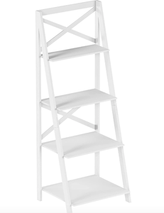 lot 607 image: Lavish Home 4-Tier Ladder Bookshelf  Freestanding Wooden Bookcase  X-Back Frame and Leaning Look Decorative Shelves for Home and Office (White) (OPEN BOX)
